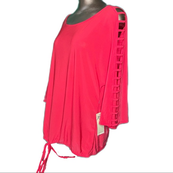 Bright Coral Tunic Top Cage Sleeve Blouse Oversized Vibrant Color Medium - Picture 4 of 7